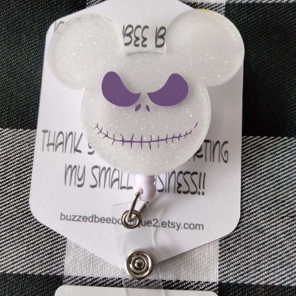 Jack Skellington Mickey mouse head name badge reel ID holder
